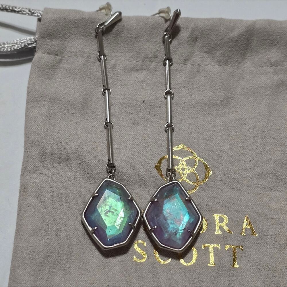 Kendra Scott Charmain Silverโ and Amethyst Dichroic Glass Dangle Earrings